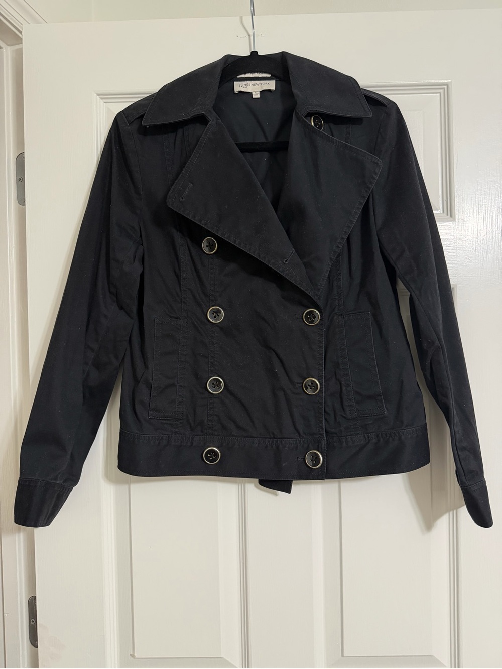 Jones New York Black Double-Breasted Cotton Blend Peacoat